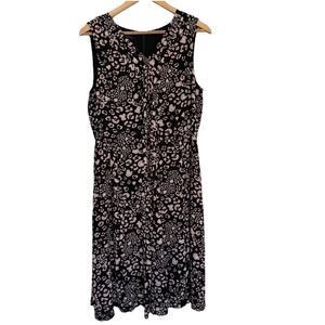 Talbots Women's V Neck Black Pink Leopard Print Sleeveless A- Line Dress Size 12